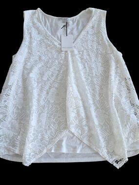 Green Envelope White Floral Lace V-Neck Blouse Large